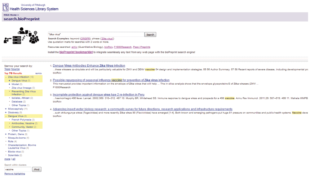 results for zika virus using quotation marks and the 